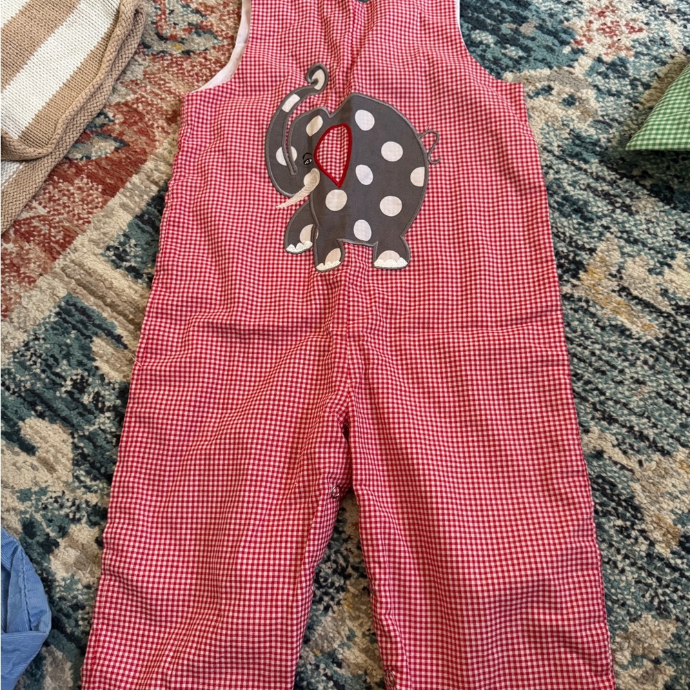 Red Gingham Kids One Piece with Elephant Design